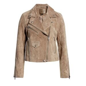 Blank NYC Faux Suede Long Sleeve Moto Jacket Tan Beige XS